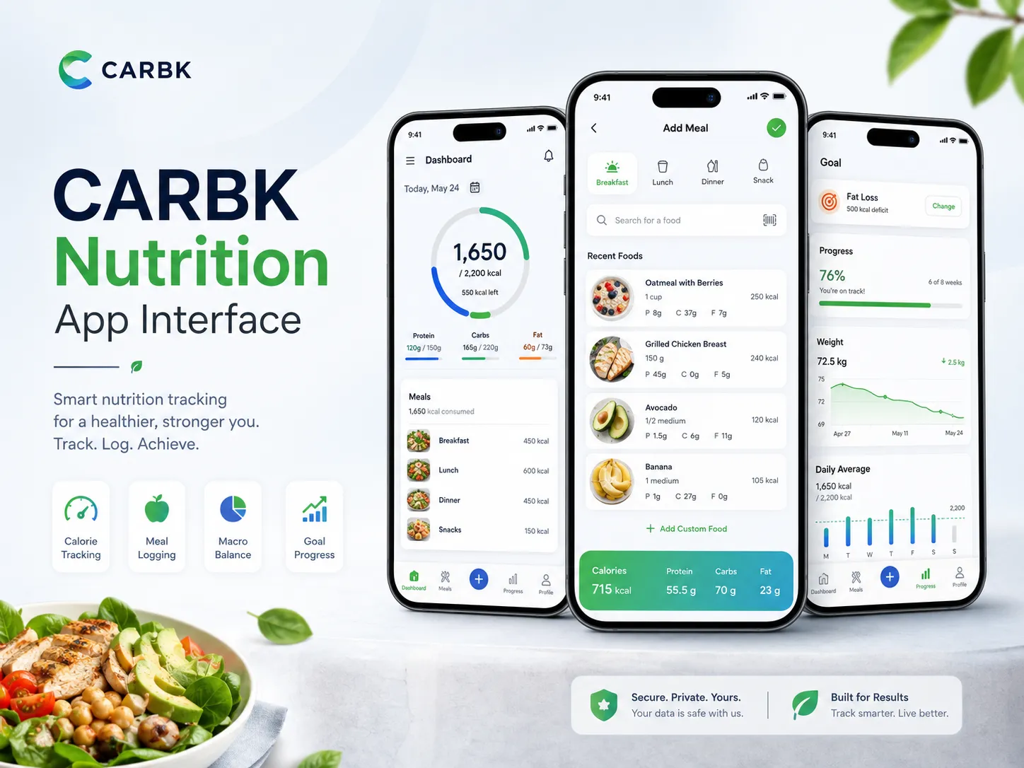 CARBK Nutrition App Interface